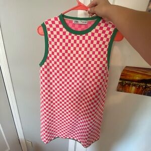 Zara pink and white checkered mini dress